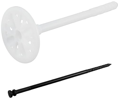 AERZETIX - Ensemble de 25 Chevilles d'isolation à Frapper Ø10x160 mm + 25 Clous 165 mm - en Nylon - Fixation de Panneaux Isolant Plaque Thermique polystyrène extrudé expansé