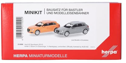Herpa Modellbausatz MiniKit Audi A3 Sportback (2012) Glutorange und Nardograu, 2 Stück, Miniatur im Maßstab 1:87, Sammlerstück, Kit für Modellbau, Kunststoff