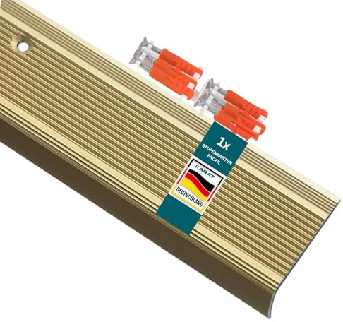 KARAT Treppenkantenprofil L-Form Gelocht | Gold | eloxierte Stufenkantenprofil für Parkett und Laminat 1 Stück, 90 cm Länge 3 x 2 cm | Integral