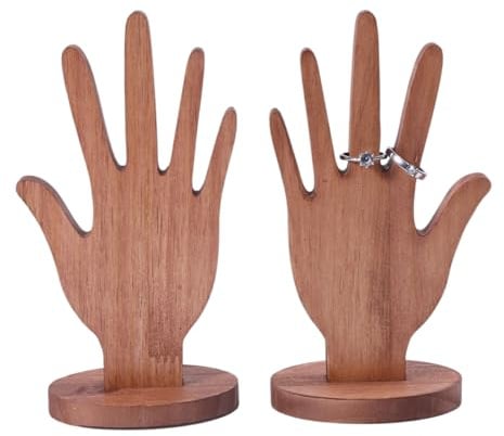 CHGCRAFT 2 Stück Hand Form Ringe Display Stand Holz Hand Schmuck Halter Schmuck Ringe Display für Verkäufer, Kokosnuss Braun
