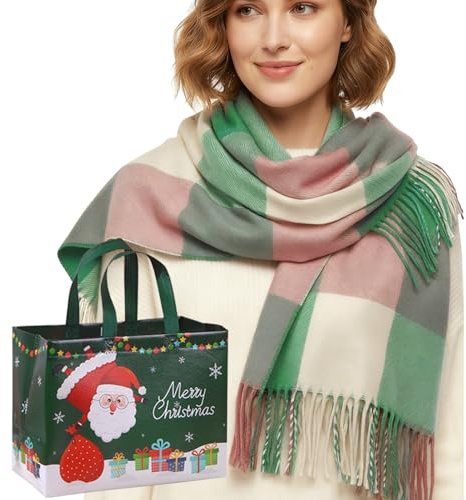 Schal Damen Winter, Winterschal Damen + Geschenktüten Weihnachten, Weihnachtsschal, Schal Kariert, Damenschal Winter Kuschelig Halstuch Schals Tücher Adventskalender-Geschenke, Weihnachtsgeschenke