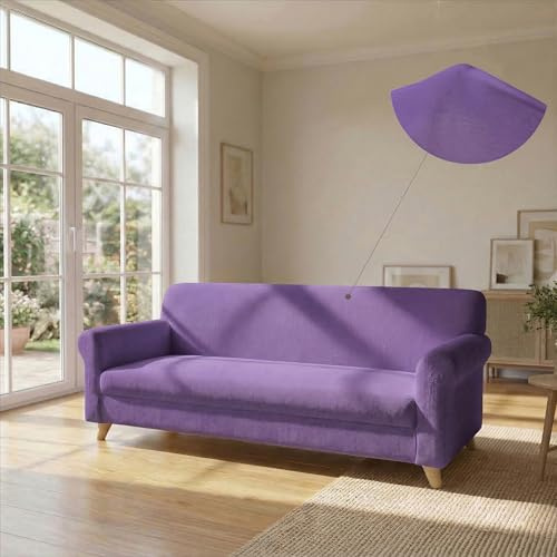 Italian Bed Linen Piu Bello Elastischer Sofabezug, bügelfrei, waschbar | Sofabezug für 4-Sitzer, Mikrofaser, Elastisch 220–270 cm, Geformte Armlehnen, Fleckenschutz, Lilla