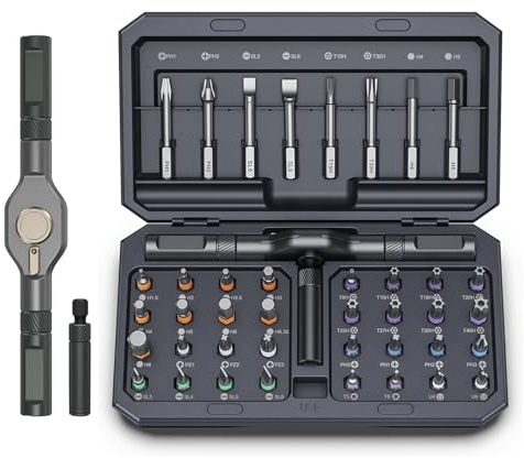 42 in 1 Magnetic Screwdriver Set, Portable Repair Tool Kit with Star Phillips Bits Precision Multi Bit Free Combination Ratchet for Men Gifts Furniture Computer Bicycle and Electronics (Grey)