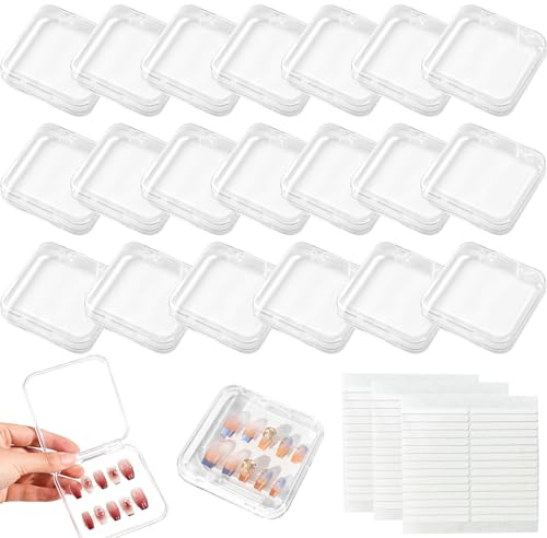 JSUOEO 20PCS Nail Display Case Kit, Press On Nail Storage Box with 90 Double Sided Tape Transparent Packaging Organizer for Nails Salon Jewelry Storage
