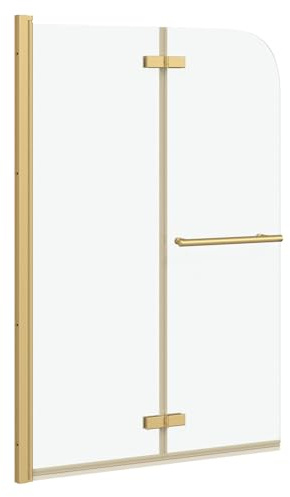 vidaXL Duschabtrennung Transparent und Gold 95 x 140 cm, Verstellbare Duschkabine, modernes Design, faltbare Badezimmerhardware, kompaktes Glas, Aluminiumrahmen, Upgrade