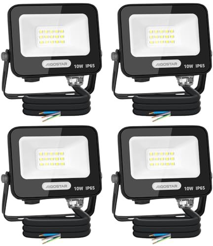 Aigostar LED Strahler Außen Innen 10W 825LM 6500K Kaltweiss IP65, 4 PCS | Scheinwerfer IP65 Wasserdicht LED Außenstrahler für Hell Garten Garage Sportplatz Hof Fluter