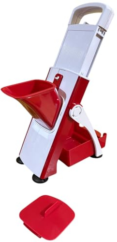 Affettatrice Verticale Professionale, Slycer per Salumi Formaggi e Carni, Rosso e Bianco, con Lama in Acciaio, Manico Estraibile, Base Stabile Antiscivolo