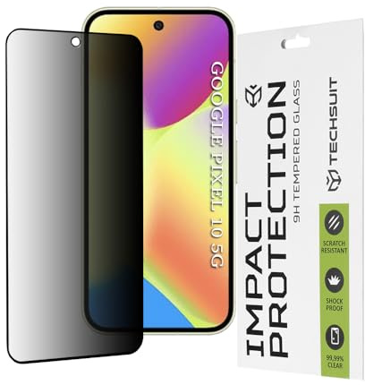 Techsuit Sichtschutzfolie für Google Pixel 10 Gehärtetes Glas mit 9H Härte, Vollständige Abdeckung, Stoßschutz, Blickschutz Beschichtung, Anti Fingerabdruck, Blasenfrei, 111D Privacy Full Glue