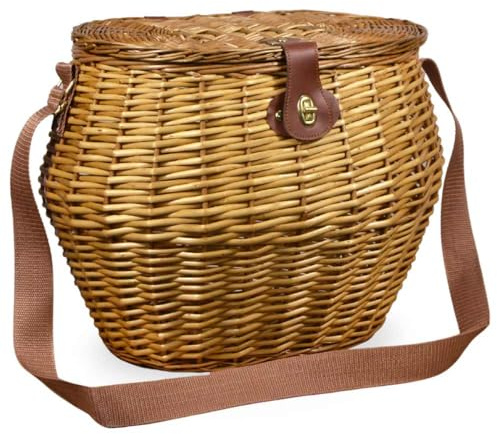 Cesta de mimbre grande con correa y tapa, 45 x 37 x 35 cm máx. – Recolección de setas, castañas y bayas – Cesta mochila de hombro