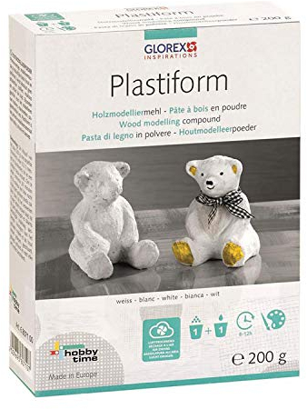 GLOREX 6 8071 00 - Plastiform Holzmodelliermehl elfenbein, aus Fichtenholz, 200 g Box, lufttrocknende Modelliermasse, leicht wie Holz