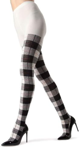MeMoi Scottish Plaid Tartan Sweater Tights, Warm Opaque Winter Tights