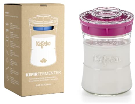KEFIRKO Kefir Maker | El Set Ideal para Preparar Kéfir de Leche o Kéfir de Agua en Casa | Fermentador-Germinador Casero + Librito de Recetas Descargable en PDF | 848ml | BPA Free | Rosa