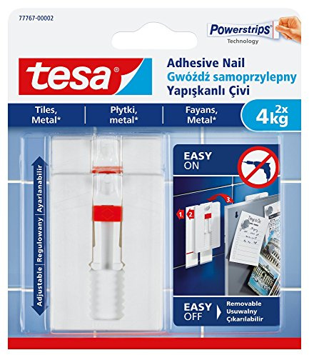 tesa 77767-00002-00 Entfernbarer, verstellbarer Klebenagel für Fliesen, Metall und glatte Oberflächen, weiß