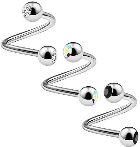 KJM Fashion 3 STK Edelstahl Twister Spirale 1,6 mm 14g 8mm 5/16 4mm Kugel Cartilage Lip Tragus Helix Ohrringe Piercing Schmuck 3299
