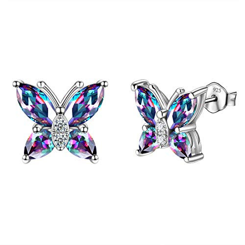 Aurora Tears Frauen Mystic Rainbow Topaz Schmetterling Ohrringe 925 Sterling Splitter Schmuck Zirkonia Tiere Stud Dating DE0078M