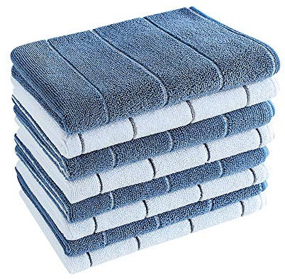 Toallas de cocina de microfibra, muy absorbentes, suaves y de color liso, 8 unidades (verdes y blancas, a rayas), 66 x 45,72 cm