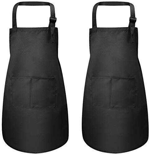 Fodlon 2 schwarze Schürze für Kinder, mit Taschen, verstellbar, für Kinder, Kochschürze für Jungen, Mädchen, Kleinkinder, Kochschürze, Künstlerkinder, Schürze für Handwerk, Malerei, BBQ (7-13 Jahre)
