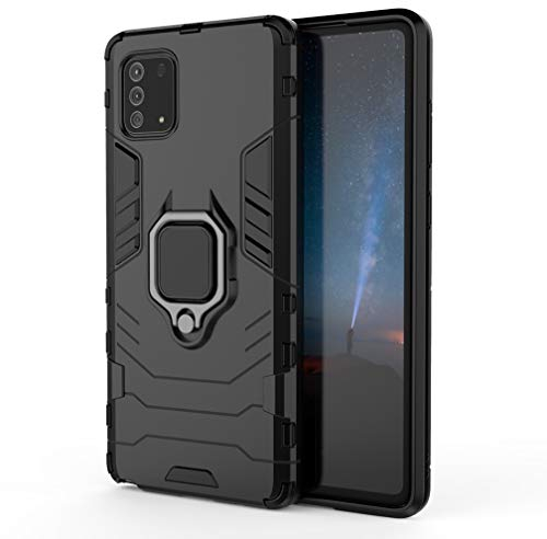 HAOYE Hülle kompatibel für Samsung Galaxy Note 10 Lite, Handyhülle mit 360 Grad Finger-Halter Kickstand für magnetische KFZ-Halterung, Dual Layer Silica TPU + Harter PC Schutzhülle Cover. Schwarz