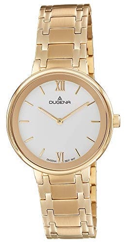 Dugena Damen-Armbanduhr 4460998 Cosima, Quarz, weißes Zifferblatt, Edelstahlgehäuse, Saphirglas, Edelstahlarmband, Drückerfaltschließe, 3 bar