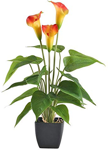 NAHUAA Artificial Flower in Pot Faux Potted Plant Fake Orange Calla Lily Flowers for Indoor Outdoor Garden Hanging Home Kitchen Office Table Centerpieces Pot Decorations