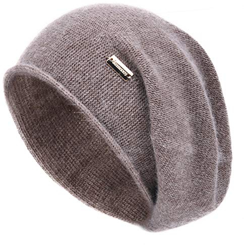 jaxmonoy Slouchy Strickmütze für Damen, Winter, weich, warm, leicht, gestrickt, Totenkopf-Mütze, Braun, Einheitsgröße