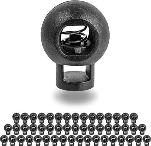 Kordel Stopper, 1-Loch, 50 Stück, Schwarz, für bis Ø 5 mm Kordeln, Band Klemme Jacke, Bekleidung, Rucksack, Gummikordel Stopper, Schnellverschluss Schnürsenkel, Schnur Rutsche, Tanka Kordelstopper