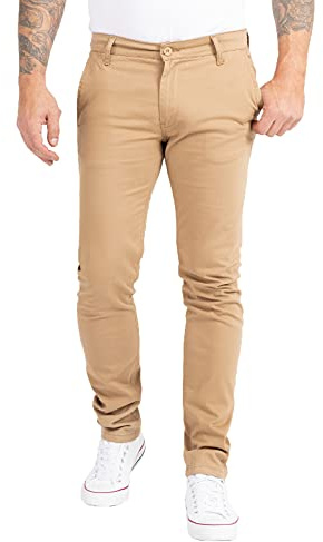 Indumentum Herren Chino Hose Slim Fit Chinohose Herrenhose Baumwolle Designer Hose Chinos Business Hose Stretch Männer Hose IS-305 Dunkelbeige W33 L34