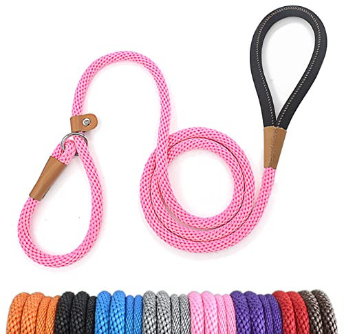 lynxking Laisse Chien Corde 0.9cm x 180cm Laisse pour Chien en Nylon avec Poignée Rembourrée Réfléchissant Laisse Coulissante Aux Chiot, Petits, Moyens et Gros Chiens Rose
