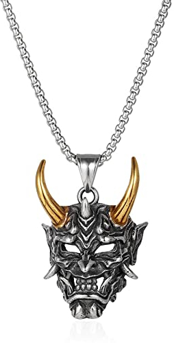 Vikings Jewelry Edelstahl Satanic Demon Men Halskette Goldenes Horn Prajna Halskette Männer Geistermaske Anhänger Geschenk