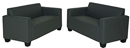 Mendler Sofa-Garnitur Couch-Garnitur 2X 2er Sofa Lyon Kunstleder - dunkelgrau