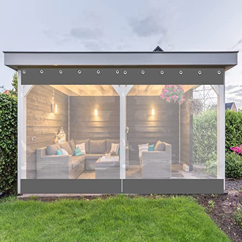 XBSXP Outdoor Clear Tarp Curtain Wasserdichter, wetterbeständiger Patio Clear Curtain für Pergola, Veranda, Pavillon, Cabana, mit rostfreien Ösen (Color : Grey, Size : 5x2.5m)