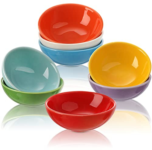ZENFUN Set mit 8 Keramik-Dessertschalen, 105 ml, Müslischalen, runde Sojasauce, Dip-Schalen, bunte Suppenschalen, Terrakotta-Quetschschalen für Salat, Reis, Gewürze, Serviergeschirr für Küche