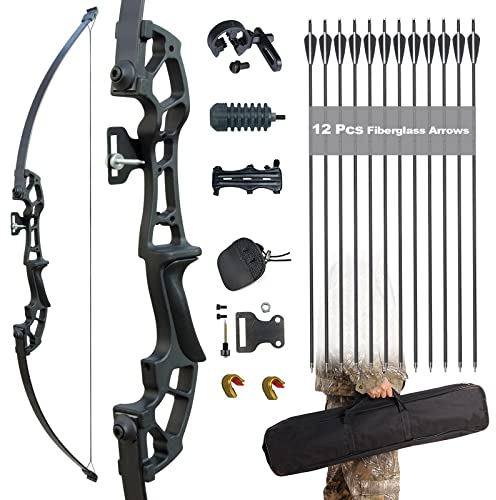 DD&Qarchery Recurve Bogen und Pfeil Set für Erwachsene Anfänger 30-40lb Rechtshänder Jagd Langbogen mit Metall Riser und 12ps Pfeile(40 LBS, Schwarz)