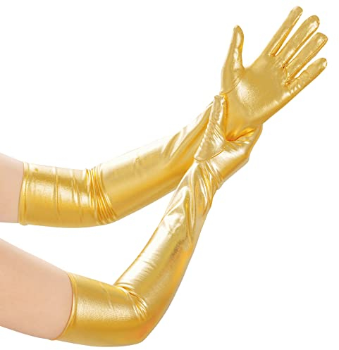 Lystaii Lange glänzende metallische Elasthan-Handschuhe, Ellenbogenlänge, Opernhandschuhe, 20er-Jahre, Party, Cosplay, gold, Einheitsgröße