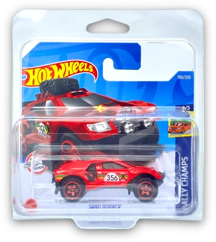 Hot Wheels Sand Burner (Red) 2/5 Rally Champs 2022-195/250 (Short Card) - COMES IN A KLAS CAR KEEPER PROTECTIVE COLLECTORS CASE - HCX64