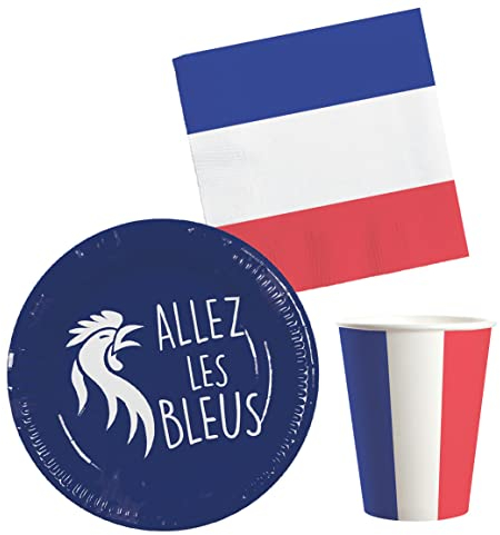 Boland - Ensemble de fête Frankeich, Assiettes en Papier, gobelets en Papier, Serviettes en Papier, Allez Le Bleus, Coupe du Monde