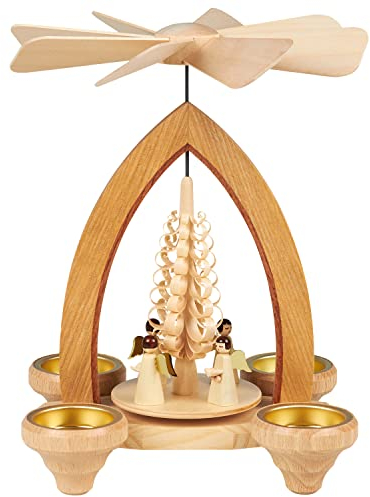 Seiffener Volkskunst | Erzgebirgische Weihnachtspyramide | 25 cm hoch | traditionelle Volkskunst aus dem Erzgebirge | mit Engel