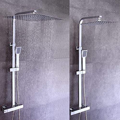 Pommeau de douche avec thermostat - Avec douchette à main - Système de douche - Colonne de douche - Pommeau de douche réglable - 40 x 40 cm