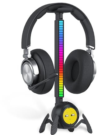 KIWIFOTOS Desk Headphone Stand Gaming Headset Holder with RGB Pickup Rhythm Light, PC Gaming Accessories for Gaming Room for Boys Player- Black