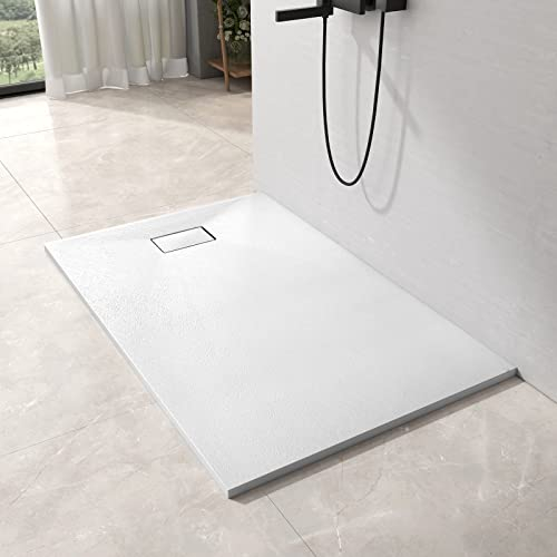 EMKE Duschwanne 120x90 cm Duschtasse Flach Anti-Rutsch SMC Duschwanne Zuschneidbar, Duschwannen Weiß Duschtassen