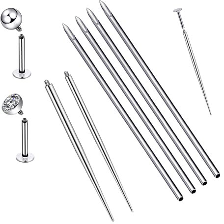 Longbeauty 14G 16G Edelstahl Piercing Pin Taper Piercingsnadel Einsteckstift für Ohr Nase Nabel Nippel Lippe Augenbraue Gewindelos Körper Piercing Dehnung Hilfswerkzeug, 8 Pcs