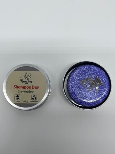 Ruggles Eco Friendly Concentrated Shampoo Bar with Conditioner for Horses, Ponies, Donkeys and Dogs | Gentle and Deep cleansing (Lavender, Tea Tree, Aloe Vera) (Lavender, 60g Shampoo Bar with Net)
