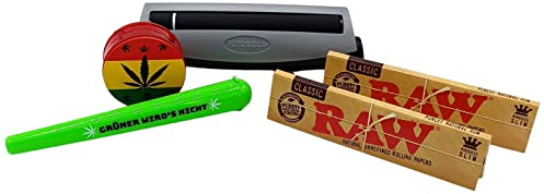 raupir Set 1 Futurola Drehmaschine King Size KS Poacher Cone Roller Stopfer 120mm Grinder RAW Papers Farbe wird nach Verfügbarkeit geliefert