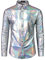 JOGAL Herren Metallic Glänzend Bronzing Nachtklub Party Langarm Hemd SilberShimmer X-Large