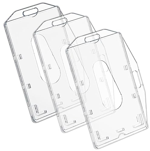 vgggrd 3 Pcs Porte Badge Transparent, Porte-Cartes en PC Plastique dur, Vertical et Horizontal, Cartes Porte-Badge pour Clé De Proximité, Carte De Crédit, Nominatif et Carte D'identité