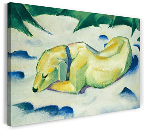 Printed Paintings Leinwandbild (40x30cm) Franz Marc: Liegender Hund im Schnee (191011), Leinwand auf Keilrahmen gespannt und fertig zum Aufhängen, hochwertiger Kunstdruck aus deutscher Produktion