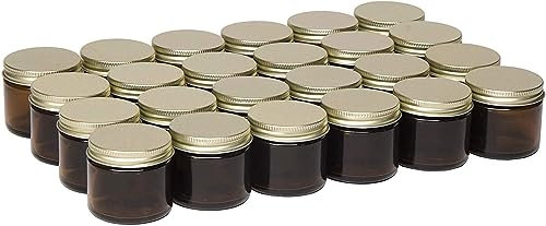 2 Ounce Amber Glass Straight Sided Spice/Canning Jars - with 53mm Gold Metal Lids - Case of 24