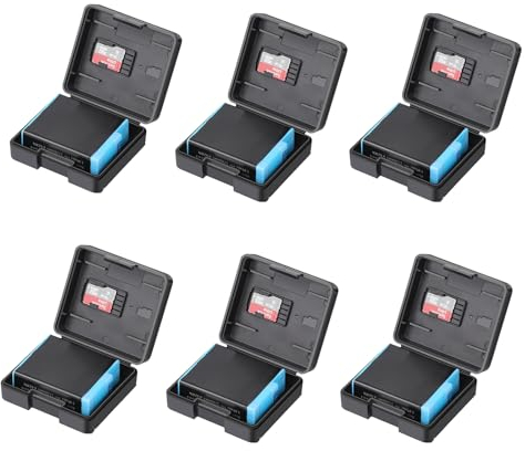 Hsupez Lot de 6 boîtes de rangement en plastique compatibles avec les batteries des caméras GoPro 9/10 Hero ; organiseur multifonction avec emplacement pour carte mémoire, Noir , Poche supplémentaire