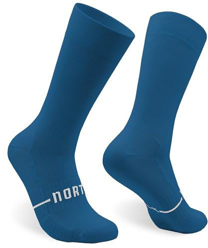 NORTEI Fahrradsocken, Lange Radsocken, MTB, Triathlon, Laufen, Atmungsfähig, Gepolstert, Sportsocken für Radfahren für Herren und Frauen (S, M, Indigo Blau)