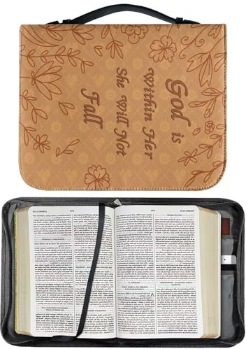 Tedious Bibelhülle aus PU-Leder | Bibel Buchtasche für Damen und Herren | Tragbare Tragetasche Bibelhülle mit Reißverschluss | Klassische Bibelbuch Schutzhülle Christus-Geschenk für Freunde (4 Größen)